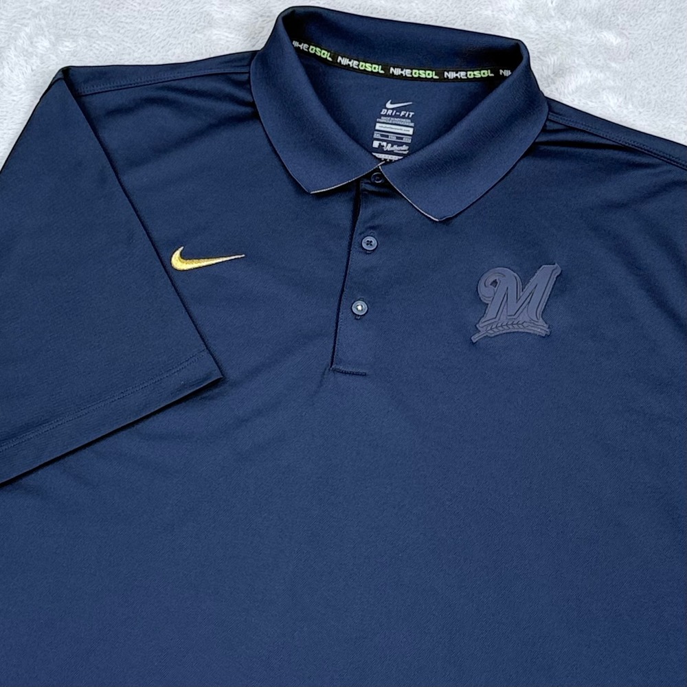 Nike BSBL Milwaukee Brewers Polo Mens XXL Navy MLB Authentic‎ Collection Dri-FIT
